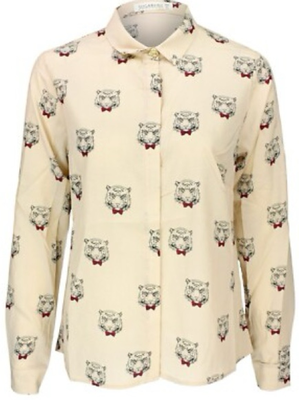 Casual Cream Button-Down Shirt with Tiger Print